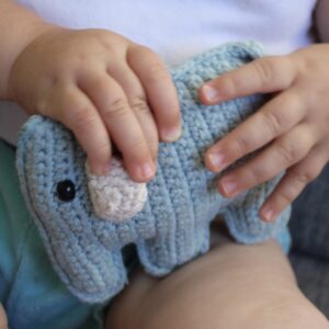 A beautifully handcrafted bunny elephant rattle, the perfect gift for any little one.