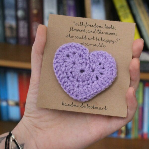 The perfect handcrafted stocking filler gift for any bookworm - a beautiful crocheted heart corner bookmark.