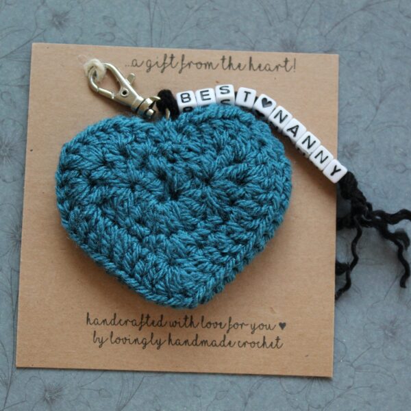 The perfect token and handcrafted 'gift from the heart' - a crocheted heart keyring for them to take wherever they go.