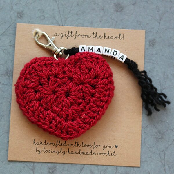 The perfect token and handcrafted 'gift from the heart' - a crocheted heart keyring for them to take wherever they go.