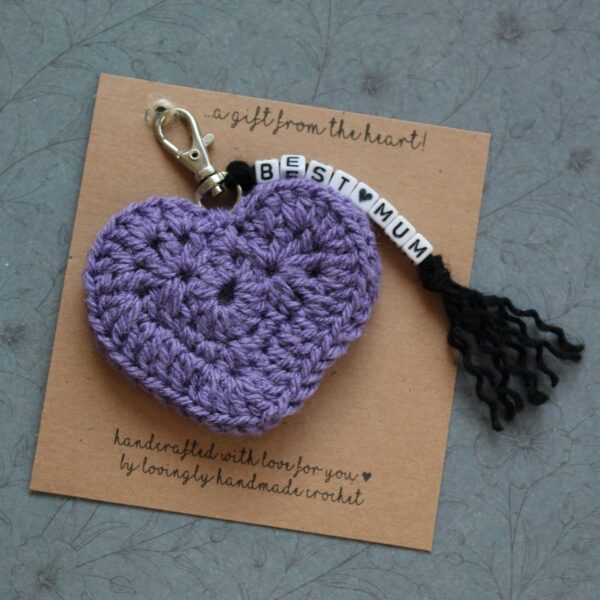 The perfect token and handcrafted 'gift from the heart' - a crocheted heart keyring for them to take wherever they go.