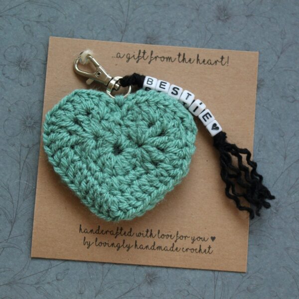 The perfect token and handcrafted 'gift from the heart' - a crocheted heart keyring for them to take wherever they go.