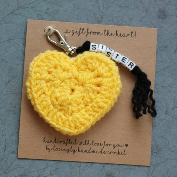 The perfect token and handcrafted 'gift from the heart' - a crocheted heart keyring for them to take wherever they go.