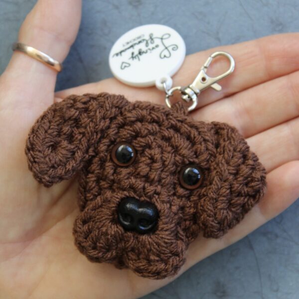 The perfect gift for any labrador owner or lover - a handcrafted labrador, lovingly hand crocheted and set on a lobster clasp keyring.