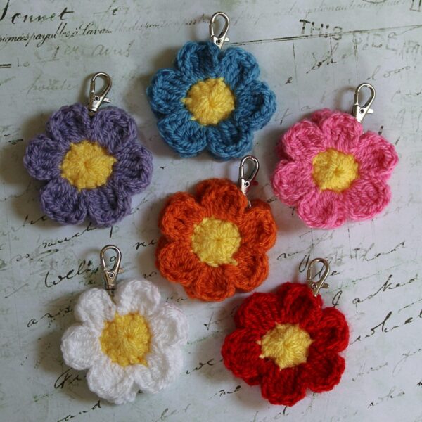 The perfect handcrafted gift for a special 40th, 50th, 60th or any other special birthday, a personalised beautiful crocheted flower keyring, always in perfect bloom.