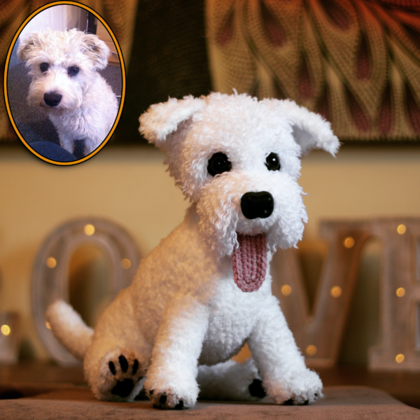 Treat yourself or loved one to a lovingly crocheted soft toy replica of your dog, created from your photographs.